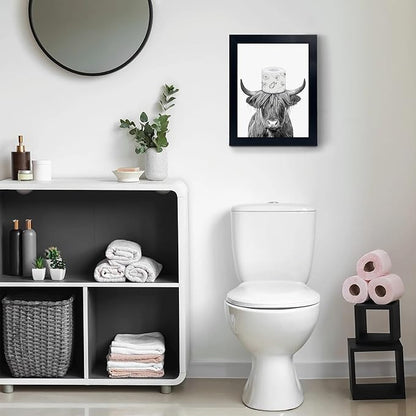 YongArt Black Framed Bathroom Decor - Funny Highland Cow Wall Art in Bathtub, 8x10''