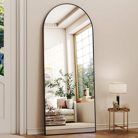 XRAMFY 56"x21" Arched Full Length Mirror Floor Mirrors with Aluminum Alloy Frame Free-Standing Wall Mounted Floor Mirrors or Large Dressing Mirror, Black Mirror Full Length
