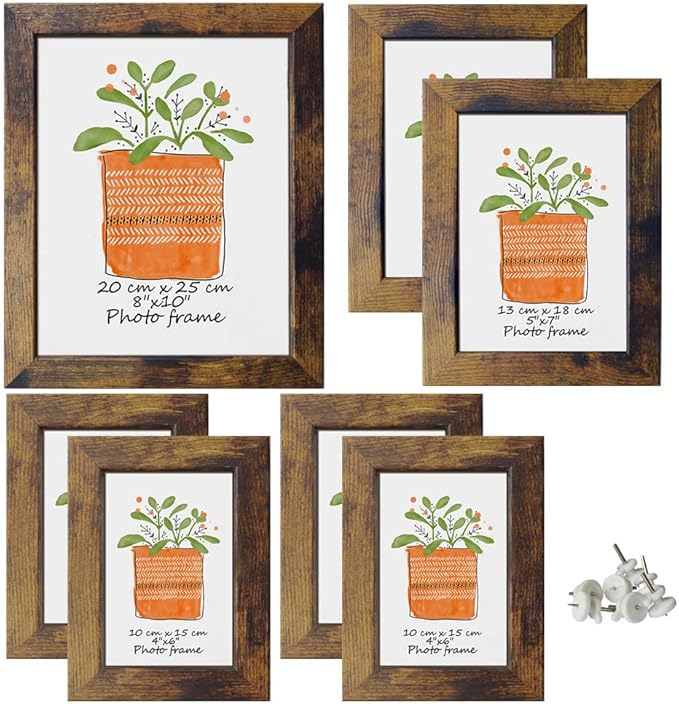 PETAFLOP Gallery Wall Frame Set 7 Pack Distressed Picture Frame Set, One 8x10, Two 5x7, Four 4x6 Picture Frames