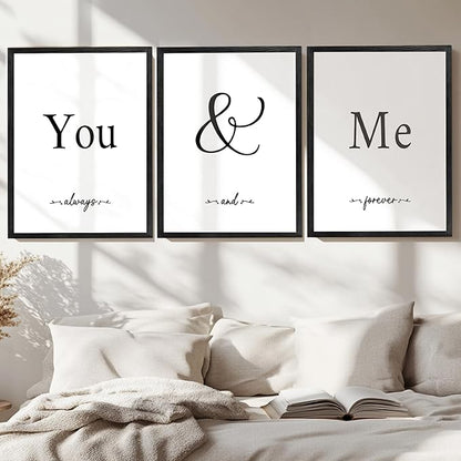 Houmury Set of 3 Framed Wall Decor Farmhouse Wall Art You & Me Always and Forever Vintage Bedroom Wall Decors 12x16 (White)