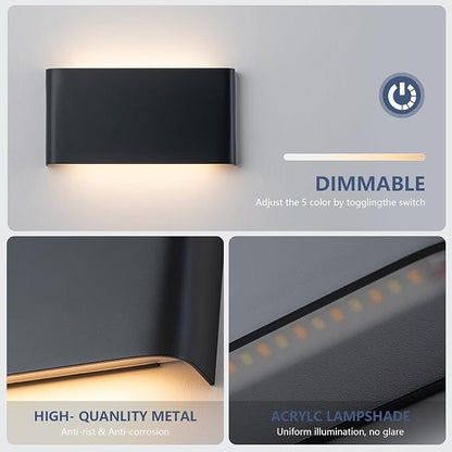 LED Modern Matte Black Wall Sconce 2 Pack Aluminum Indoor LED Up and Down Modern Bathroom Wall Lighting Fixtures for Living Room Bedroom 15W Black Wall Light.5 CCT Adjustable 3000K-6500K