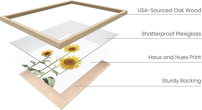 HAUS AND HUES Sunflower Wall Art Set of 4 - Posters and Paintings for Bedroom, Kitchen, Yellow Wall Decor (Beige Frame, 11x14)
