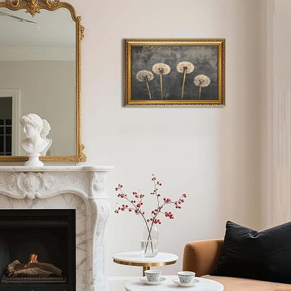 WZGZXU Gold Framed Wall Art Vintage Dandelion Wall Decor Botanical Pictures Canvas Art Farmhouse Paintings Antique Artwork For Living Room Bedroom 16x24in