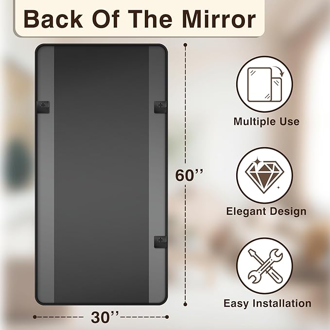 Bathroom Vanity Mirror for Wall, 60"x30" Wall Mounted Bathroom Mirror for Over Sink with Sturdy Metal Frame, Vertical or Horizontal, Living Room, Bedroom, Entryway(Black)