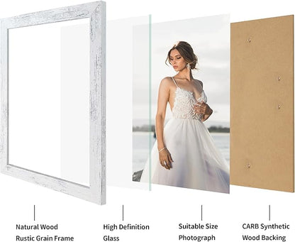 iRahmen 8.5x11 Picture Frame Set of 2, Distressed White Certificate Frame with Real Glass, Wood Photo Frames 8.5 x 11 Diploma Document for Wall Hanging and Tabletop Display