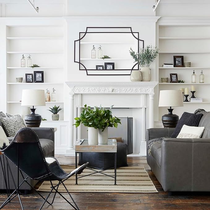 Black Wall Mirrors for Decor, 40''X28'' Large Bathroom Mirror for Vanity with Black Metal Frame, Modern Scalloped Mirror for Entryway, Dining Room, Living Room
