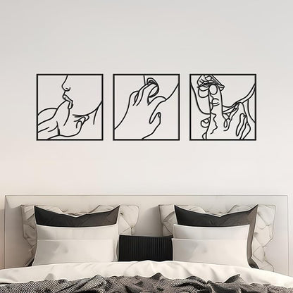 Wenqik 3 Pcs Metal Minimalist Line Wall Art Decor Metal Hand and Lip Line Wall Decor Minimalist Abstract Woman Decors for Bedroom Bathroom Living Room