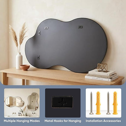 Irregular Wall Mirror, 26"x40" Asymmetrical Mirror with Metal Frame, Modern Unique Decorative Mirrors for Bathroom, Wall Decor, Entryway, Living Room, Black