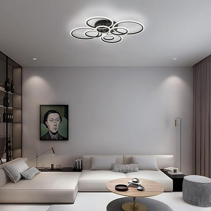 Modern LED Flush Mount Ceiling Light, 8 Rings Black Close to Ceiling Light Fixtures, Living Room Lighting Ceiling Lamp for Dining Room, Bedroom, Kitchen, 4000K Not Dimmable