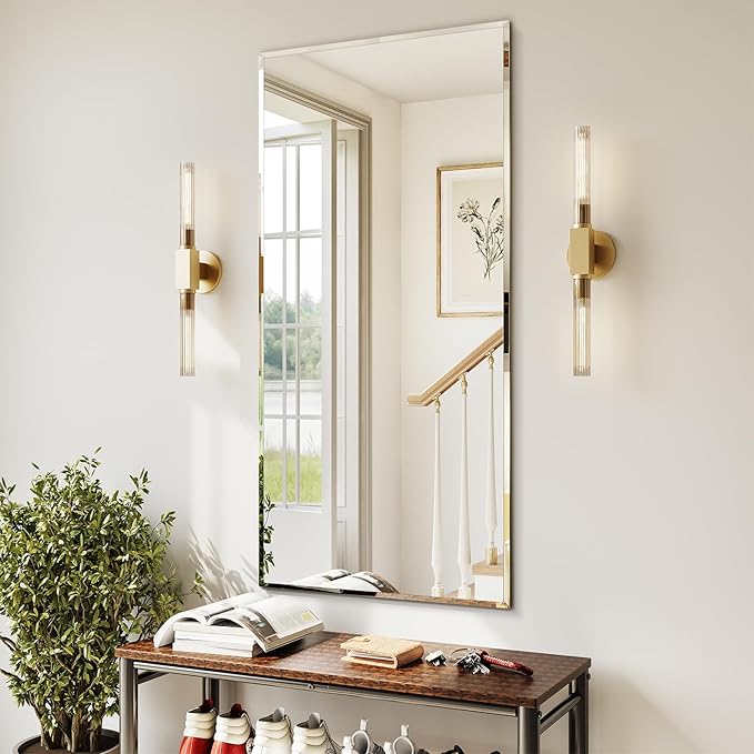 Frameless Bathroom Mirror for Wall, 24"x48" Beveled Bathroom Vanity Mirror, Wall Mount Mirrors for Bedroom Entryway Living Room Hangs Horizontally or Vertically