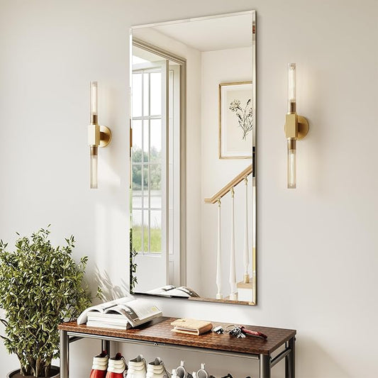 Frameless Bathroom Mirror for Wall, 24"x48" Beveled Bathroom Vanity Mirror, Wall Mount Mirrors for Bedroom Entryway Living Room Hangs Horizontally or Vertically