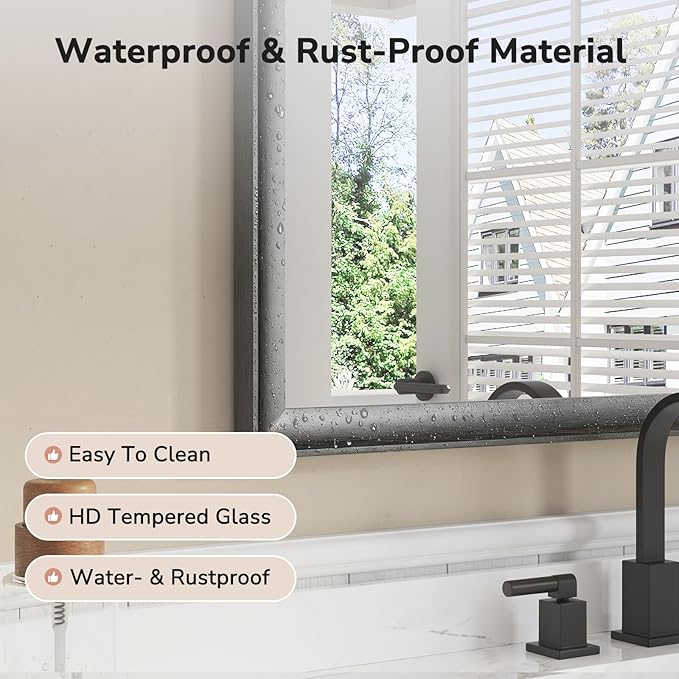 USHOWER Black Bathroom Mirrors for Over Sink 30x40 Inch, Metal Framed Rectangle Vanity Mirror for Wall, Bedroom, Living Room, Entryway, Farmhouse, Anti-Rust, HD Tempered Glass, Horizontal/Vertical