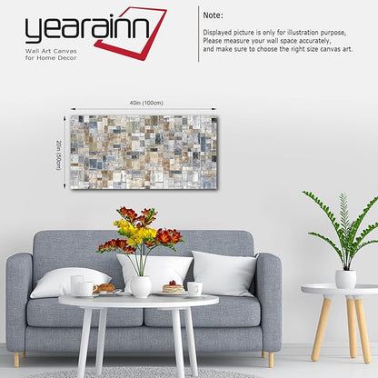 Large Abstract Canvas Wall Art for Living Room Wall Decor Geometric Patterns Canvas Prints Artwork Brown Grey Indigo Rectangle Canvas Pictures Home Office Wall Decorations Ready to Hang 20" X 40"