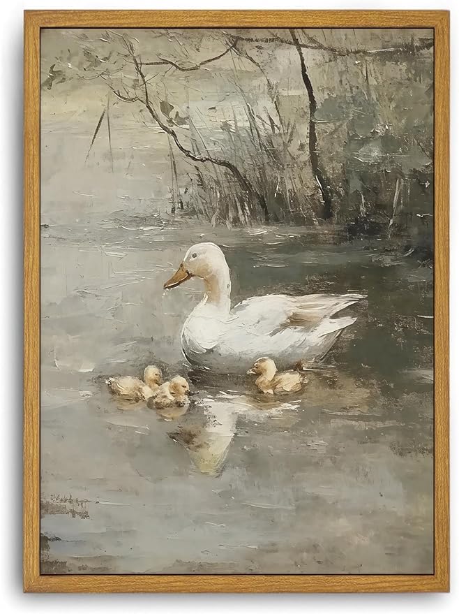 Djmwtb Framed Wall Art Vintage Wall Decor Ducks Canvas Art Animal Pictures Huntings Paintings Farmhouse Prints Artwork for Bedroom Living Room