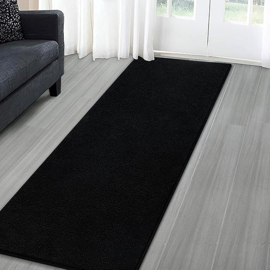Gifeas Ultra Soft Modern Runner Rug for Hallway Bedroom, 2x6 Feet Black Thickened Memory Foam Indoor Solid Minimalist Carpets, Non-Slip Comfy Area Rug for Boys Girls Living Room Nursery Home Decor