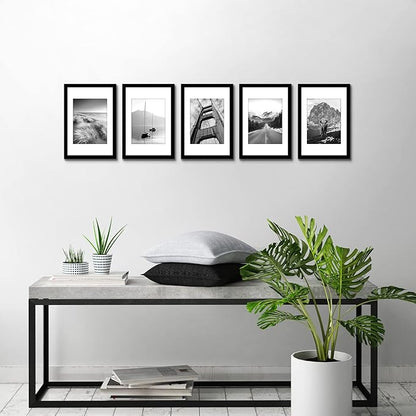 Americanflat 8x12 Picture Frame with Polished Plexiglass - Set of 5 - Use as 6x8 Frame with Mat or Display 8x12 Photo Without Mat - Galleria Collection - Picture Frames for Wall Display - Black