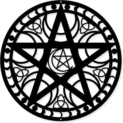 NBEADS Triple Moon Wall Art, 11.8" Black Metal Wall Hanging Decor Pentagram Silhouette Wall Art Wiccan Decor for Bedroom Living Room Office Kitchen Christmas Wall Decoration