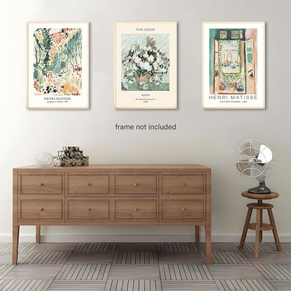 LYPHNX Sage Green Matisse Poster Wall Art Vintage Abstract Floral Prints Set of 3 Mid Century Aesthetic Flower Artwork Painting Picture Canva Decor for Living Room Bedroom Bathroom 16"x24" Unframed