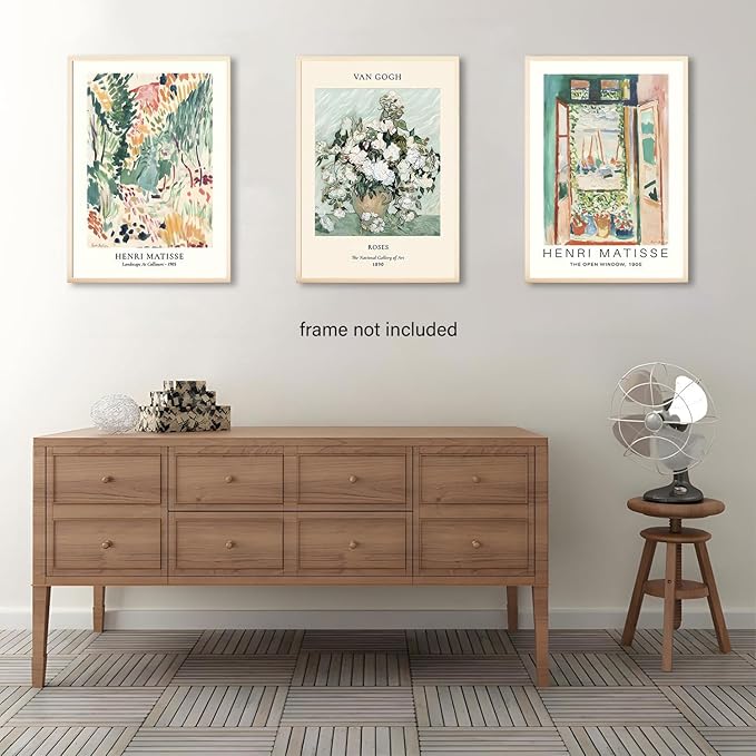 LYPHNX Sage Green Matisse Poster Wall Art Vintage Abstract Floral Prints Set of 3 Mid Century Aesthetic Flower Artwork Painting Picture Canva Decor for Living Room Bedroom Bathroom 12"x16" Unframed