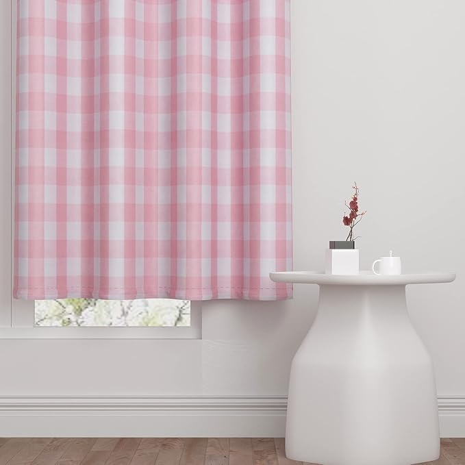 3 Pc Cotton Classic Country Farmhouse Kitchen Window Curtain Grommet Top -Pink & White Buffalo Check Tier & Valance Set, 54" x 18" / 32" x 24"