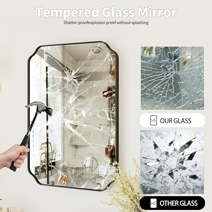 Black Wall Mirror 32"x24", Scalloped Edge Vanity Mirror - Hangs Vertically/Horizontally Decorative Bathroom Mirror for Vanity, Bedroom & Entryway, Aesthetic Bathroom Decor