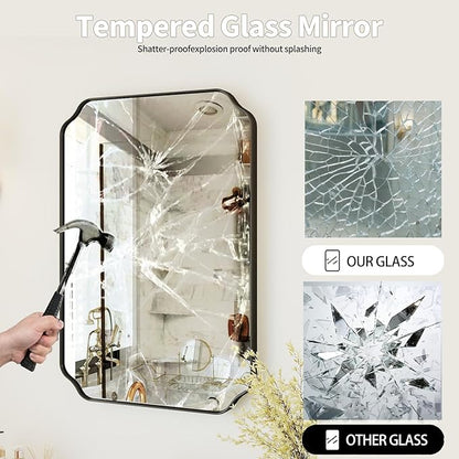 Black Wall Mirror 30"x22", Scalloped Edge Vanity Mirror - Hangs Vertically/Horizontally Decorative Bathroom Mirror for Vanity, Bedroom & Entryway, Aesthetic Bathroom Decor