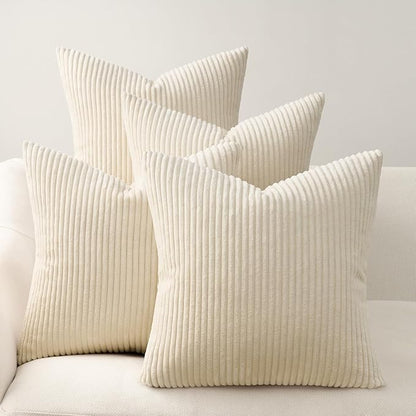 Topfinel Decorative Beige Throw Pillow Covers Cushion Cases, Set of 4 Soft Velvet Modern Double-Sided Designs, Natural Home Decor, Pillow Inserts Not Included (26x26 inch)