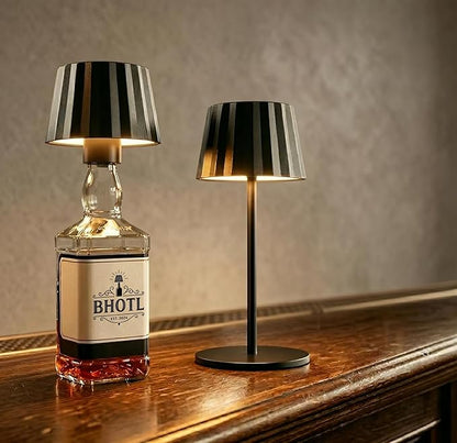 Modern 2-in-1 Table Lamp & Bottle Lamp, Pleated Metal Shade Touch Control Lamp | Adjustable Height, Warm Light & RGB, Stepless Dimming, Anti-Tip Design,Pleats,Black