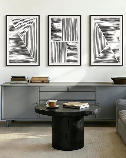 Drsoum Mid-Century Modern Framed Wall Art Large 24x36in Minimalist Abstract Boho Black Line Wall Decor Geometric Artwork Kitchen Dining Room Black Framed