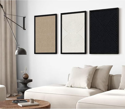 Abstract Modern Wall Decor Art Set of 3 Boho Neutral Canvas Wall Art Beige Minimalist Line Wall Art Decor Brown Black Art Modern Abstract Prints Pictures for Living Room Bedroom 24x36 Inch Framed