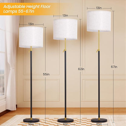 Floor Lamp for Living Room and Bedroom - 55"- 67" Height Adjustable Standing Lamp with 3 Color Dimmable 12W LED Bulb and Remote - Tall Stand Light with Shade for Corner Lighting ( Black & Gold )