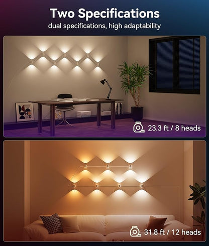 DeckTok 12-Light RGBCW Wall Sconce Light, Up/Down Bedroom Wall Lights, Music Sync, DIY-Styling Color-Changing Wall Lamps for Living Room Party Home Decor, Works with Alexa/Google Assistant, 31.8ft