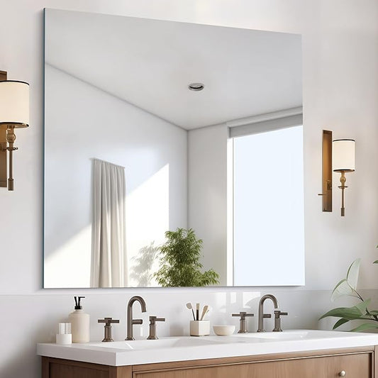CILIBER Frameless Mirror, 42x42 Square Bathroom Mirrors for Wall, Large Frameless Vanity Mirror Over Sink with Polished Edge, 3mm Tempered Glass, Decorative for Bathroom, Bedroom and Living Room