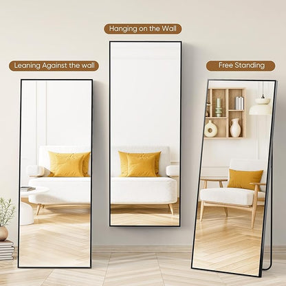 Sweetcrispy 71"x26" Full Length Mirror, Full Body Mirror with Aluminum Alloy Thin Frame, Leaning or Standing, Suitable for Bedroom, Livingroom, Cloakroom, Black