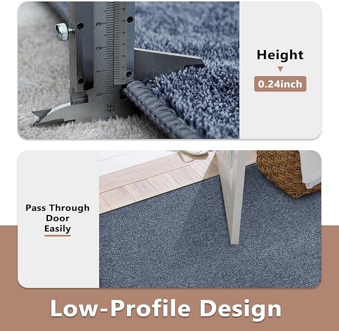 FinRèc 2x6 Washable Runner Rugs for Kitchen Hallway Bedroom, Low Pile Thin Rug Solid Color, Non-Slip Carpet Indoor for Home Decor (Grey Blue/White)