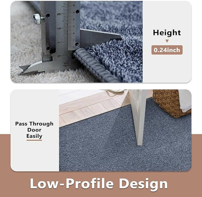 FinRèc 2x6 Washable Runner Rugs for Kitchen Hallway Bedroom, Low Pile Thin Rug Solid Color, Non-Slip Carpet Indoor for Home Decor (Grey Blue/White)