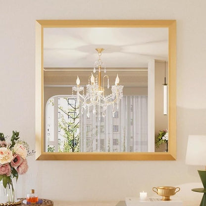 Amorho 36x36 Inch Bathroom Mirror, Gold Thick Metal Framed Wall Mirrors for Over Sink, Wall-Mounted Mirrors Perfect for Bedroom, Living Room, Entryway, Rectangle (Horizontal/Vertical).
