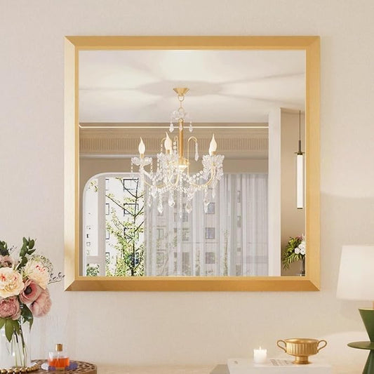 Amorho 36x36 Inch Bathroom Mirror, Gold Thick Metal Framed Wall Mirrors for Over Sink, Wall-Mounted Mirrors Perfect for Bedroom, Living Room, Entryway, Rectangle (Horizontal/Vertical).