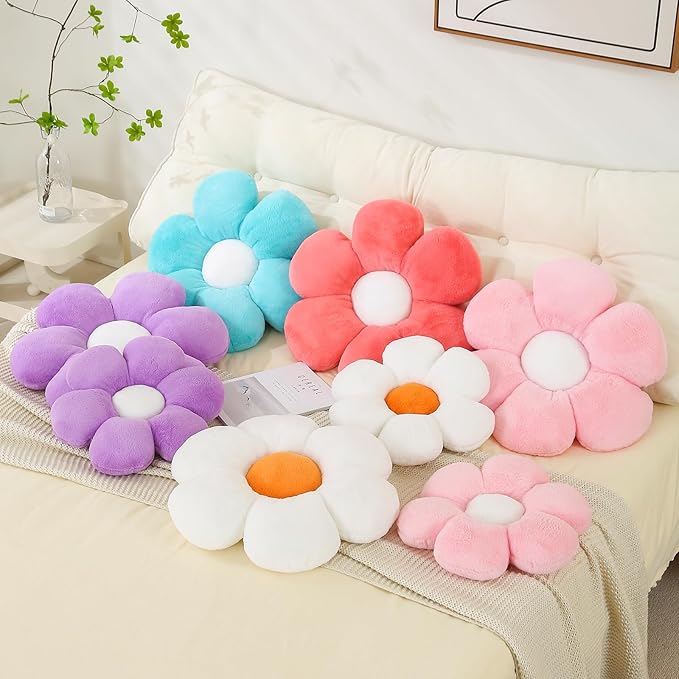 CANGHI Flower Pillow Purple 15.74 inch Flower Shaped Throw Pillows Daisy Plush Pillow Floor Pillows Seat Cushion Cute Aesthetic Decorative Throw Pillows for Bed Home Sofa Chair Couch Decor