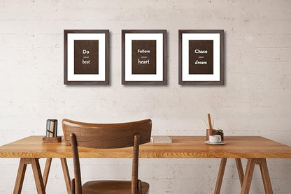 8x10 Picture Frame Set of 3 with Real Glass for Pictures 5x7 with Mat or 8x10 Without Mat, Wall Mounting or Tabletop display Photo Frames in Walnut