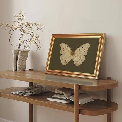 JLTULT Gold Frame White Butterfly Wall Art Print on Dark Green Background, Vintage Framed Wall Decor for Living Room, Bedroom, Office 12x16 Inch Fade-Resistant Print Easy to Hang