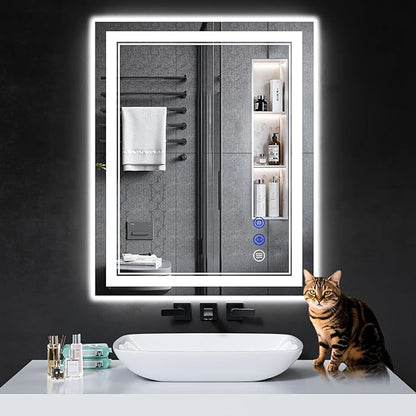 30"x24" LED Bathroom Mirror with Anti-Fog, Stepless Dimmable Lights, 3 Color Modes, Shatter-Proof Tempered Glass,Waterproof Design