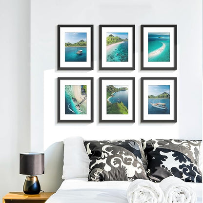 Wiscet 8.5x11 Picture Frame Set of 9, Display Pictures 6x8 with Mat or 8.5x11 without Mat, Photo Frame for Wall Mounting or Tabletop Display, Black