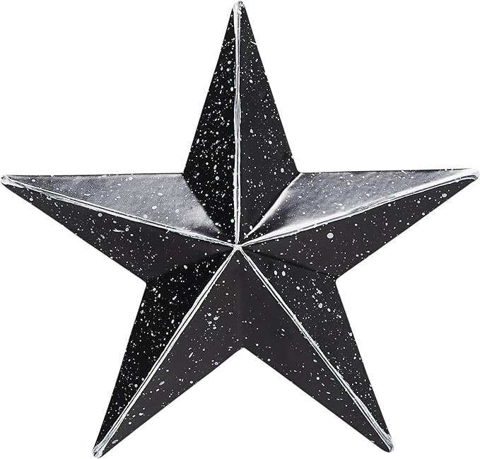 VHC Brands Patriotic Faceted Metal Star Black Wall Hanging 4x4, Independence Day Decor, American Star Design, Distressed Appearance Metal Wall Hanging, Star Shape, Country, Charcoal Black