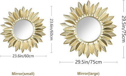 Wall Mirrors Decorative 30" Country-Style Gold Round Mirrors for Wall Decor ，Sunflower Wall Hanging Mirror
