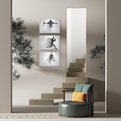 Football Canvas Wall Art Prints Set of 3, Framed Football Posters Wall Decor, Sports Room Decor For Men Kids Teenagers, Football Poster Set For Bedroom Man Cave, Boys Bedroom Decor