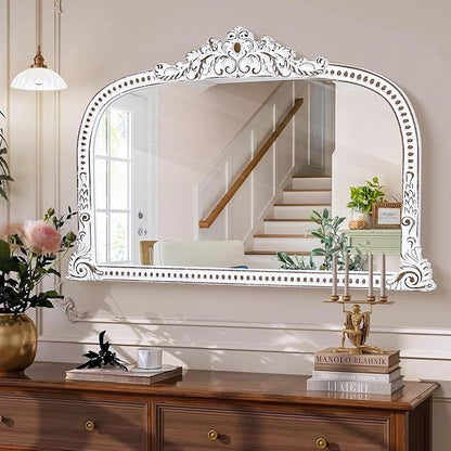 HOITUZYUS Wooden Mirror for Wall Bathroom Mirrors, Decorative Mirror with Beads Boho Accent Mirrors for Entryway, Fireplace, Living Room, Hallway, Bathroom - 24x36 Inch
