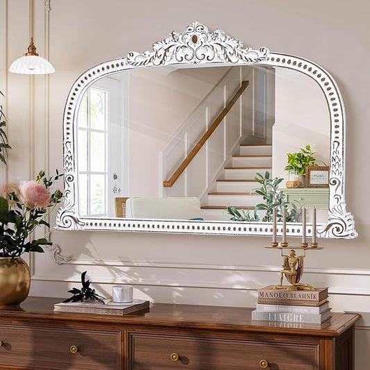 HOITUZYUS Wooden Mirror for Wall Bathroom Mirrors, Decorative Mirror with Beads Boho Accent Mirrors for Entryway, Fireplace, Living Room, Hallway, Bathroom - 24x36 Inch