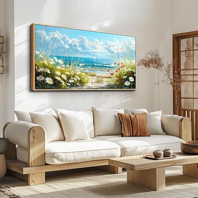 ZUITINGHUA Wood Framed Canvas Wall Art For Living Room Large Wall Decor For Office Bedroom Decorations Flowers Landscape Pictures Seaside Paintings Artwork Aesthetic Mural Home Decor 30x60 In