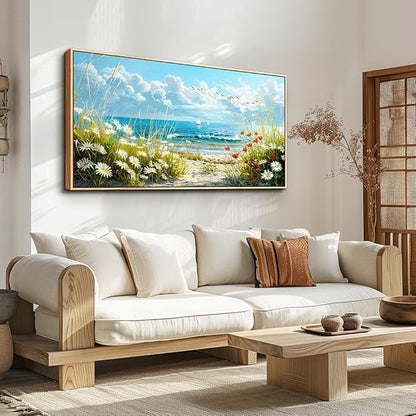 ZUITINGHUA Wood Framed Canvas Wall Art For Living Room Large Wall Decor For Office Bedroom Decorations Flowers Landscape Pictures Seaside Paintings Artwork Aesthetic Mural Home Decor 30x60 In